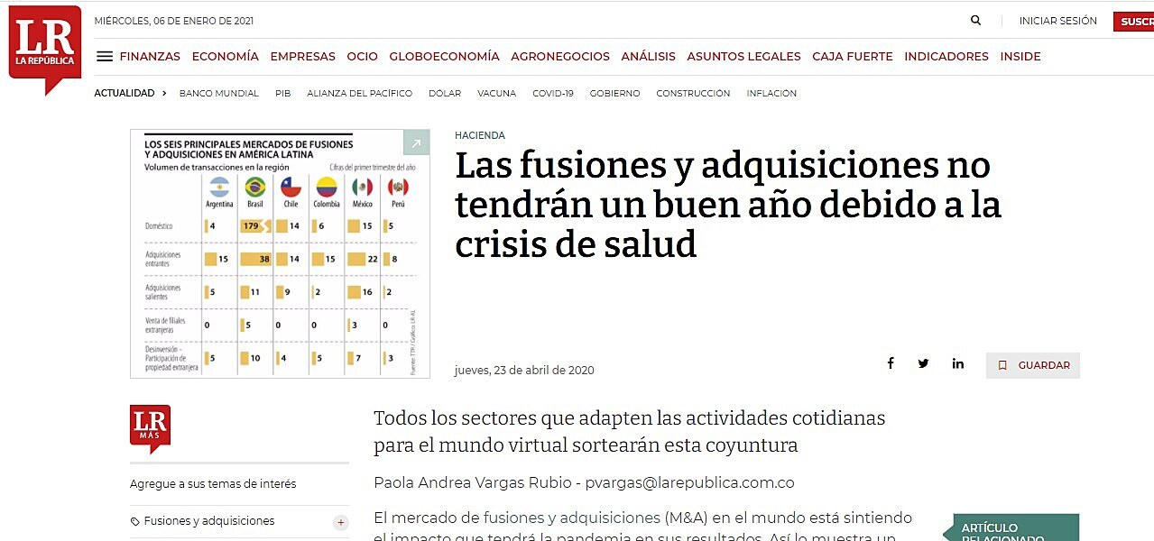 Las fusiones y adquisiciones no tendrn un buen ao debido a la crisis de salud